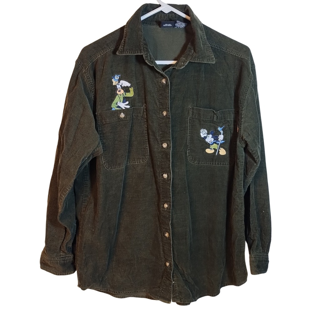 Mickey Unlimited Corduroy Button Shirt Goofy Mickey Mouse Embroidery Womens‎ Sm